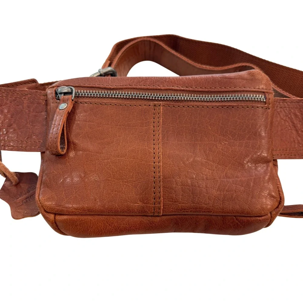 Spikes & Sparrow Leather Fanny Pack Women OS Brandy Boho Travel Minimalist Dutch